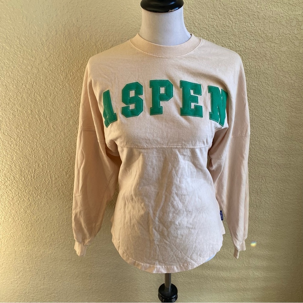Spirit Jersey RARE Aspen Pale Pink Long Sleeve Shirt Zip Code 81617 Crew Neck XS